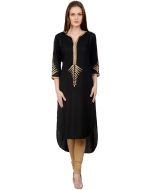 Black Readymade Asymmetric Rayon Kurta Set