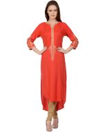 Orange Rayon Readymade Asymmetric Kurta Set