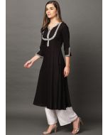 Black Readymade Rayon Flared Kurta With Palazzo