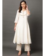 Readymade Off White Flared Long Kurta With Palazzo