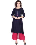 Navy Blue Readymade Rayon Flared Kurta Set