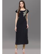 Black Embroidered Readymade Straight Cut Kurta Set