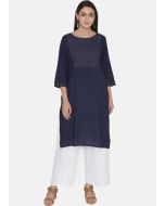 Navy Blue Embroidered Long Kurta With Palazzo