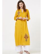 Yellow Readymade Embroidered Slit Style Kurta Set