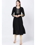 Readymade Black Rayon Flared Kurta Set