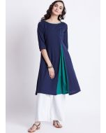 Navy Blue Readymade Flared Long Kurta With Palazzo