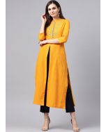 Readymade Yellow Slit Style Long Kurta Pant Set