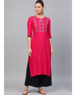 Pink Embroidered Straight Cut Kurta With Palazzo