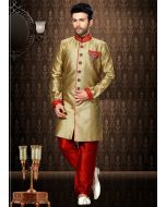 Readymade Peach Art Silk Indo Western Sherwani