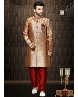 Readymade Cream Jacquard Indo Western Sherwani