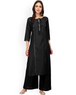 Black Gota Patti Laced Long Kurta With Palazzo