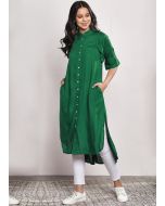 Green Rayon Front Slit Style Asymmetric Kurta Set