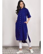 Readymade Blue Front Slit Style Kurta With Pant