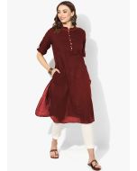 Maroon Readymade Straight Cut Kurta Pant Set