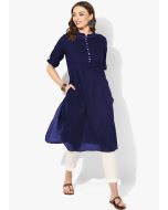 Navy Blue Straight Cut Readymade Rayon Kurta Set