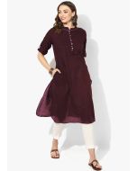 Magenta Readymade Rayon Long Kurta With Pant