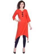 Orange Readymade Asymmetric Long Kurta Set