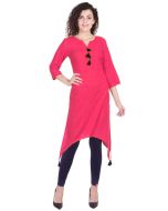 Pink Rayon Readymade Asymmetric Kurta Set