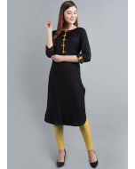 Readymade Black Straight Cut Rayon Kurta Set