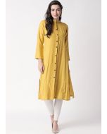 Readymade Yellow Rayon Front Slit Style Kurta Set