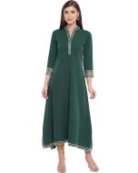 Green Asymmetric Gota Patti Laced Kurta Set