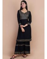 Black Gota Patti Embellished Long Kurta With Gharara