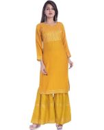 Yellow Rayon Gota Patti Laced Kurta Gharara Set