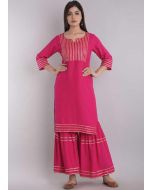 Readymade Pink Gota Patti Laced Kurta Gharara Set