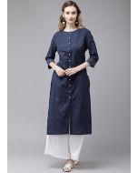 Navy Blue Readymade Front Slit Kurta With Palazzo