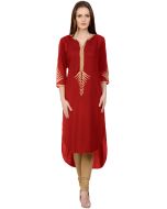 Maroon Readymade Asymmetric Rayon Kurta Set