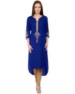 Blue Asymmetric Rayon Readymade Kurta Set