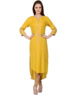 Yellow Rayon Readymade Asymmetric Kurta Set