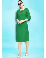 Green Straight Cut Readymade Rayon Kurta Set