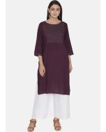 Magenta Embroidered Long Kurta With Palazzo