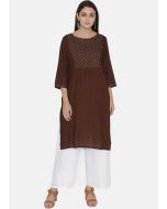 Readymade Brown Embroidered Kurta With Palazzo