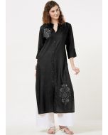 Black Readymade Embroidered Slit Style Kurta Set