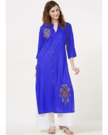 Readymade Blue Embroidered Slit Style Kurta Set