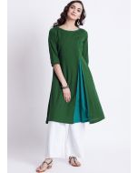 Green Readymade Rayon Paneled Kurta Palazzo Set