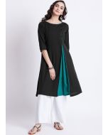 Readymade Black Paneled Flared Kurta With Palazzo