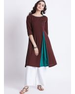 Readymade Brown Side Slit Paneled Kurta Palazzo Set