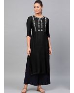 Black Rayon Embroidered Long Kurta With Palazzo