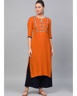 Orange Embroidered Readymade Kurta Palazzo Set