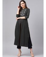 Black Rayon Readymade Slit Style Kurta Pant Set