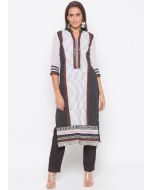 Black and Off White Printed Paneled Kurta With Pant