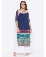 Blue Straight Cut Printed Border Kurta With Palazzo