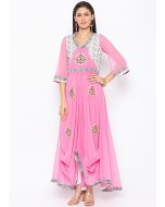 Pink Embroidered Asymmetric Cowl Style Kurta Set