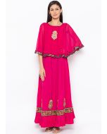 Pink Embroidered Cape Style Frilled Kurta Set