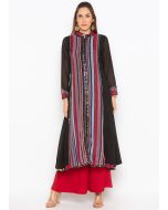 Black Stripes Printed Slit Style Long Kurta With Palazzo