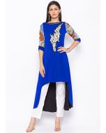 Blue Embroidered Asymmetric Kurta With Pant