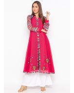 Pink Embroidered Slit Style Long Kurta With Palazzo